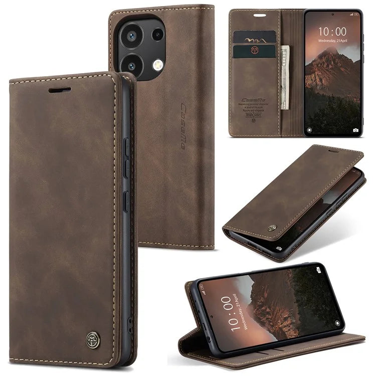 CASEME 013 Series For Xiaomi Redmi Note 13 4G Leather Cover Card Holder Phone Stand