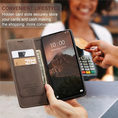CASEME 013 Series For Xiaomi Redmi Note 13 4G Leather Cover Card Holder Phone Stand