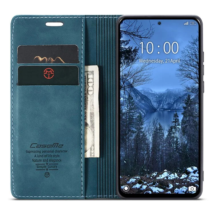 CASEME 013 Series For Xiaomi Redmi Note 13 4G Leather Cover Card Holder Phone Stand
