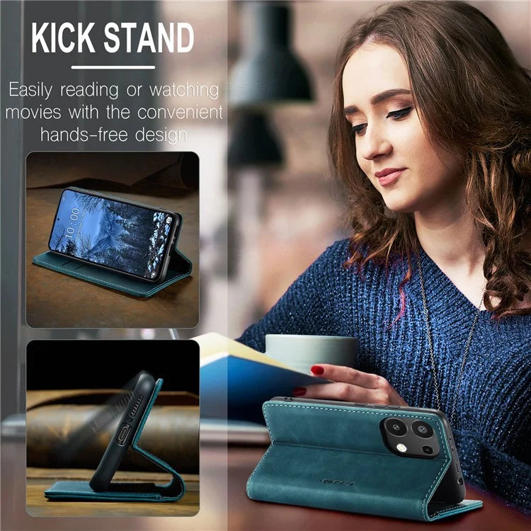 CASEME 013 Series For Xiaomi Redmi Note 13 4G Leather Cover Card Holder Phone Stand