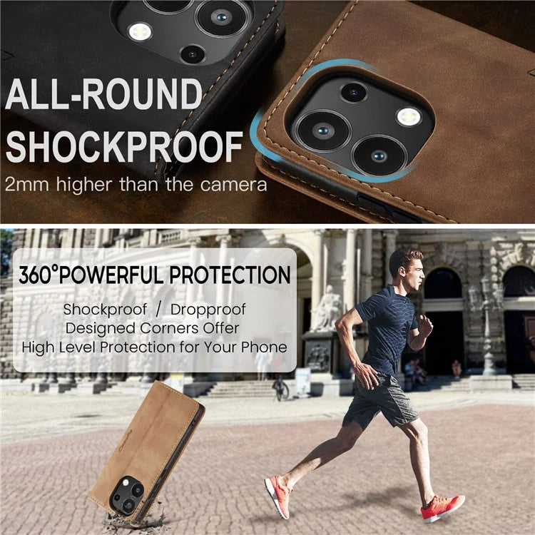 CASEME 013 Series For Xiaomi Redmi Note 13 4G Leather Cover Card Holder Phone Stand