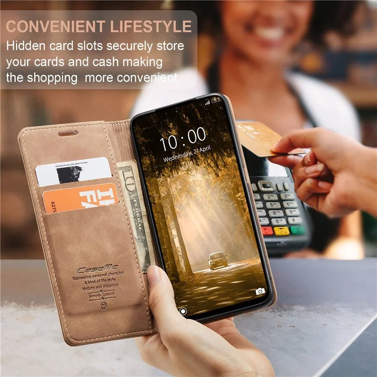 CASEME 013 Series For Xiaomi Redmi Note 13 4G Leather Cover Card Holder Phone Stand
