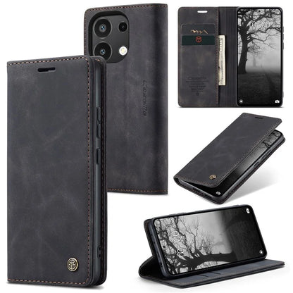 CASEME 013 Series For Xiaomi Redmi Note 13 4G Leather Cover Card Holder Phone Stand