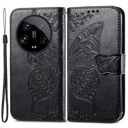 For Xiaomi 14 Ultra PU Leather Case Imprint Butterfly Flower Phone Cover