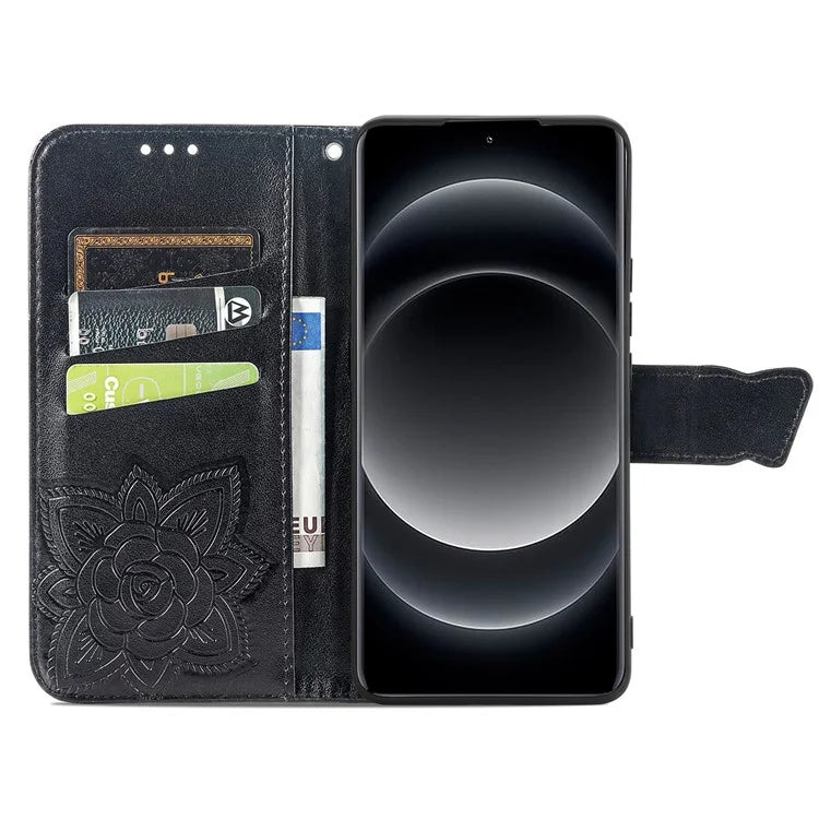 For Xiaomi 14 Ultra PU Leather Case Imprint Butterfly Flower Phone Cover