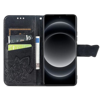 For Xiaomi 14 Ultra PU Leather Case Imprint Butterfly Flower Phone Cover