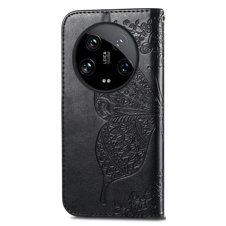 For Xiaomi 14 Ultra PU Leather Case Imprint Butterfly Flower Phone Cover
