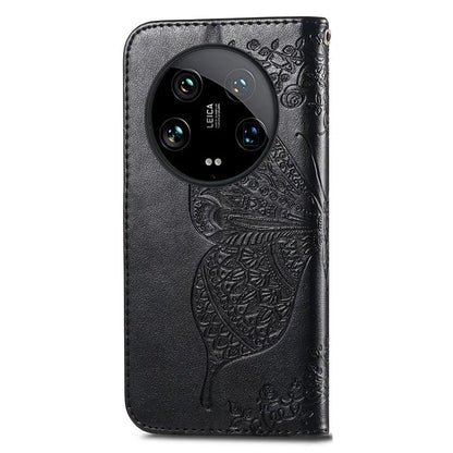 For Xiaomi 14 Ultra PU Leather Case Imprint Butterfly Flower Phone Cover