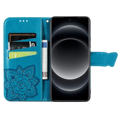 For Xiaomi 14 Ultra PU Leather Case Imprint Butterfly Flower Phone Cover