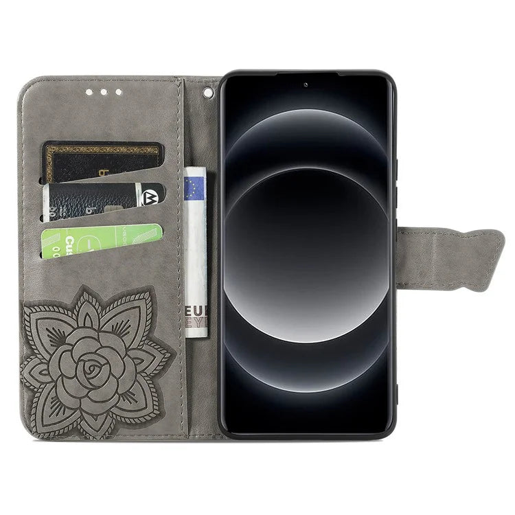 For Xiaomi 14 Ultra PU Leather Case Imprint Butterfly Flower Phone Cover