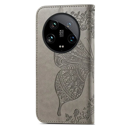For Xiaomi 14 Ultra PU Leather Case Imprint Butterfly Flower Phone Cover