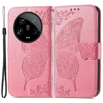 For Xiaomi 14 Ultra PU Leather Case Imprint Butterfly Flower Phone Cover