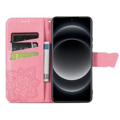 For Xiaomi 14 Ultra PU Leather Case Imprint Butterfly Flower Phone Cover