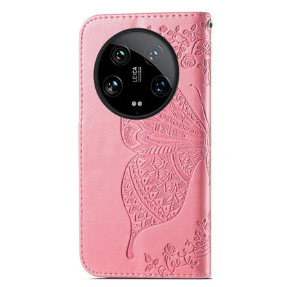 For Xiaomi 14 Ultra PU Leather Case Imprint Butterfly Flower Phone Cover