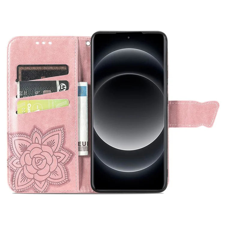 For Xiaomi 14 Ultra PU Leather Case Imprint Butterfly Flower Phone Cover