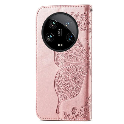 For Xiaomi 14 Ultra PU Leather Case Imprint Butterfly Flower Phone Cover