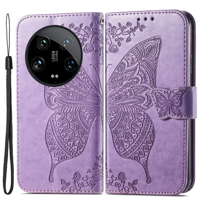 For Xiaomi 14 Ultra PU Leather Case Imprint Butterfly Flower Phone Cover