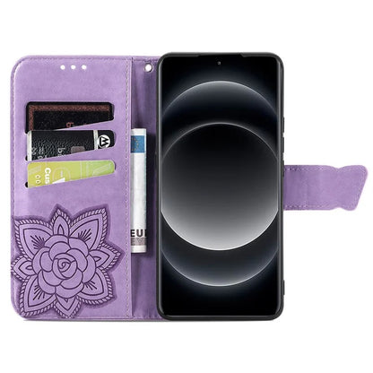 For Xiaomi 14 Ultra PU Leather Case Imprint Butterfly Flower Phone Cover