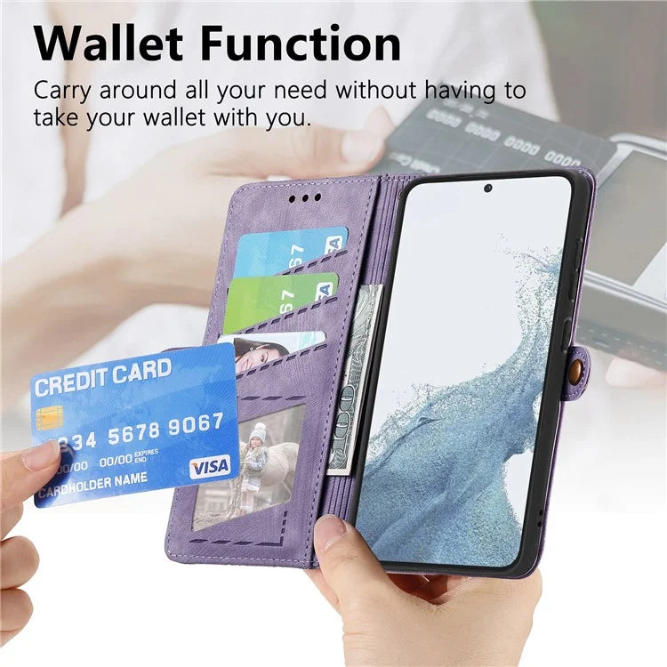 For Samsung Galaxy S23 Case Geometry Zipper Wallet Leather Phone Cover with Wrist Strap