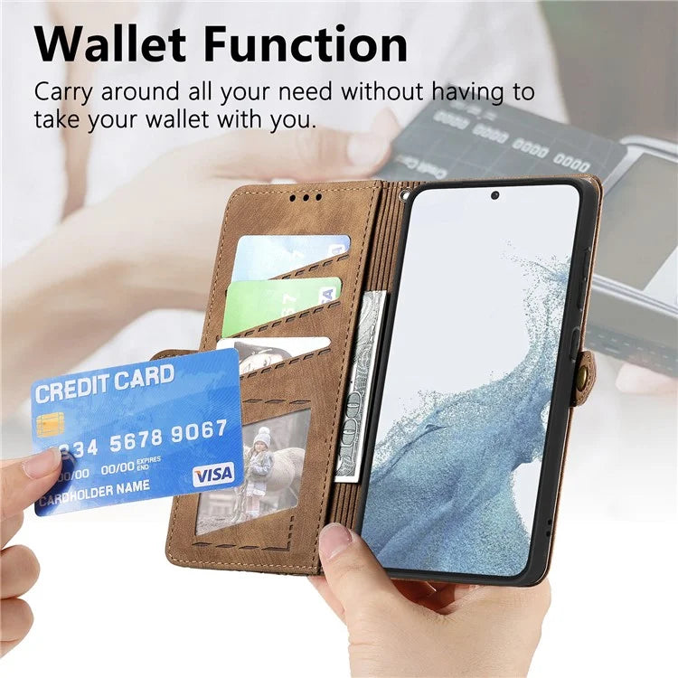 For Samsung Galaxy S23 Case Geometry Zipper Wallet Leather Phone Cover with Wrist Strap