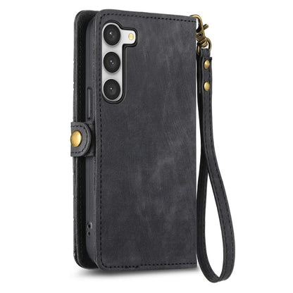 For Samsung Galaxy S23 Case Geometry Zipper Wallet Leather Phone Cover with Wrist Strap