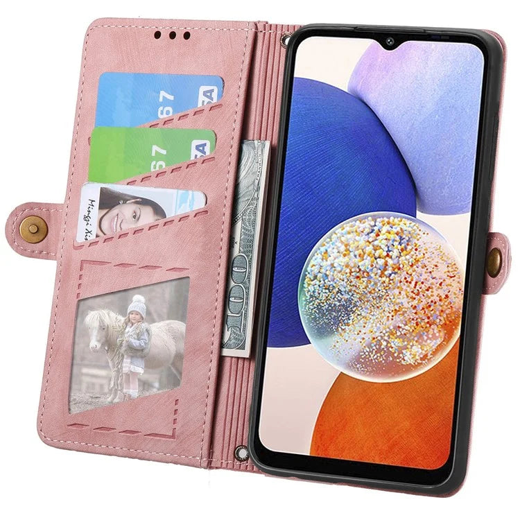 For Samsung Galaxy A14 5G / 4G Case Geometry Leather Zipper Wallet Phone Cover