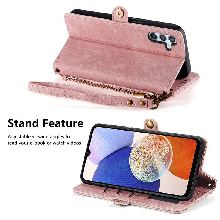 For Samsung Galaxy A14 5G / 4G Case Geometry Leather Zipper Wallet Phone Cover