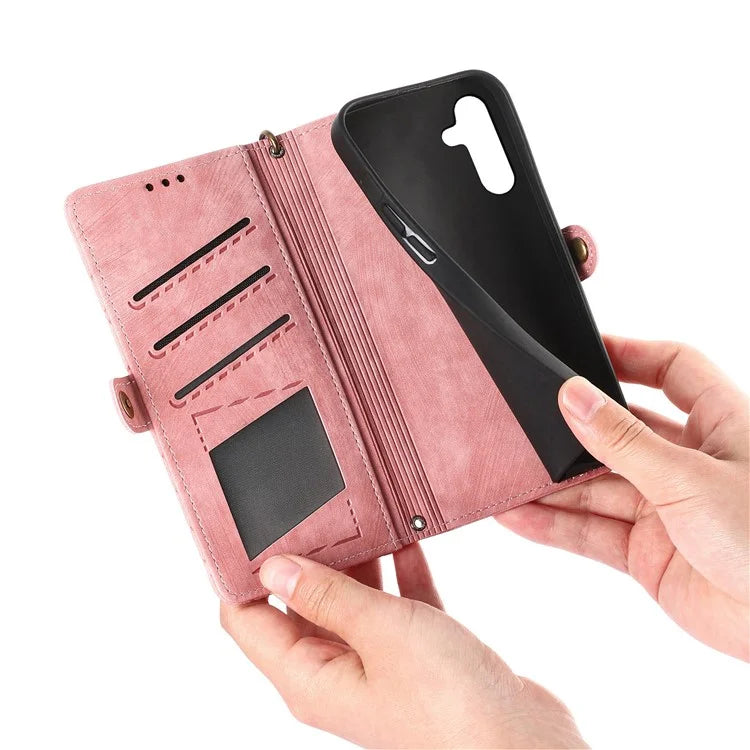 For Samsung Galaxy A14 5G / 4G Case Geometry Leather Zipper Wallet Phone Cover