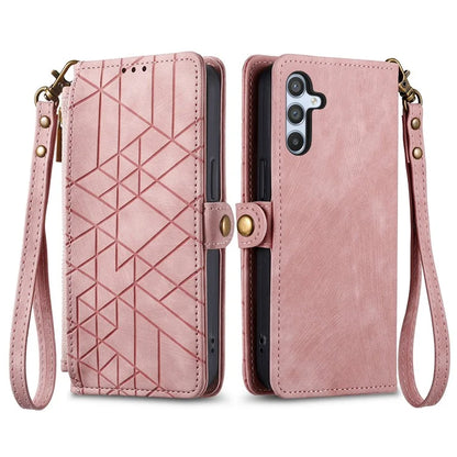 For Samsung Galaxy A14 5G / 4G Case Geometry Leather Zipper Wallet Phone Cover