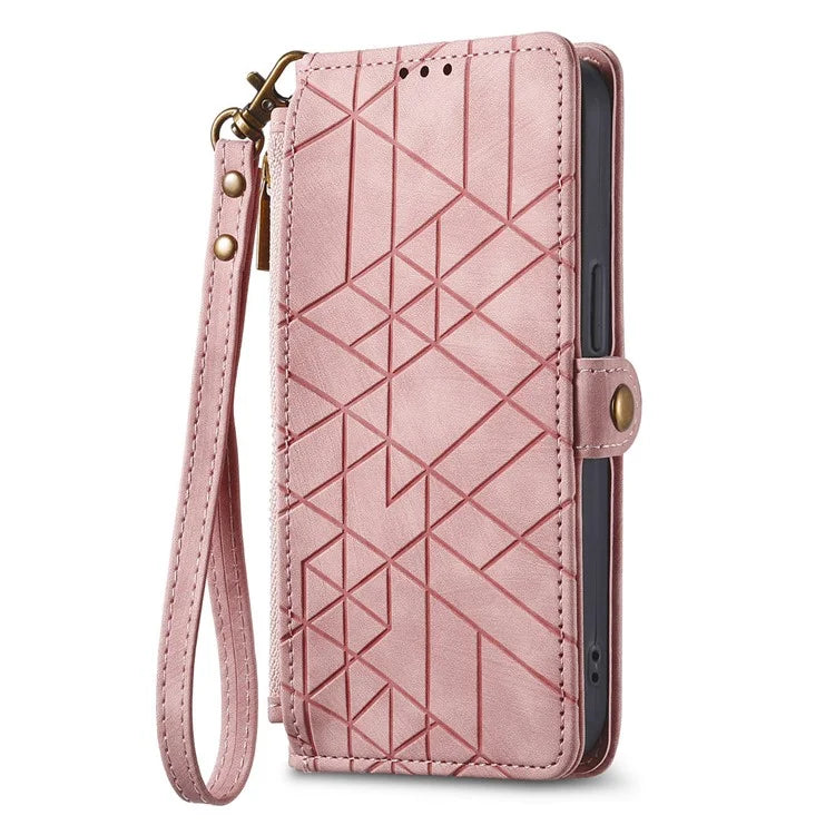 For Samsung Galaxy A14 5G / 4G Case Geometry Leather Zipper Wallet Phone Cover