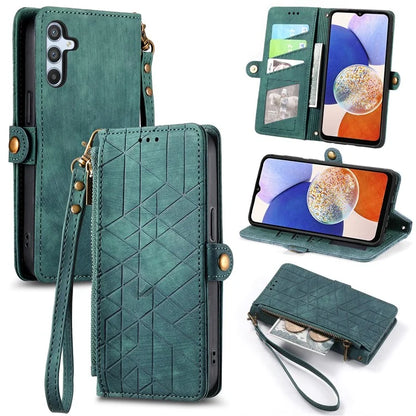 For Samsung Galaxy A14 5G / 4G Case Geometry Leather Zipper Wallet Phone Cover