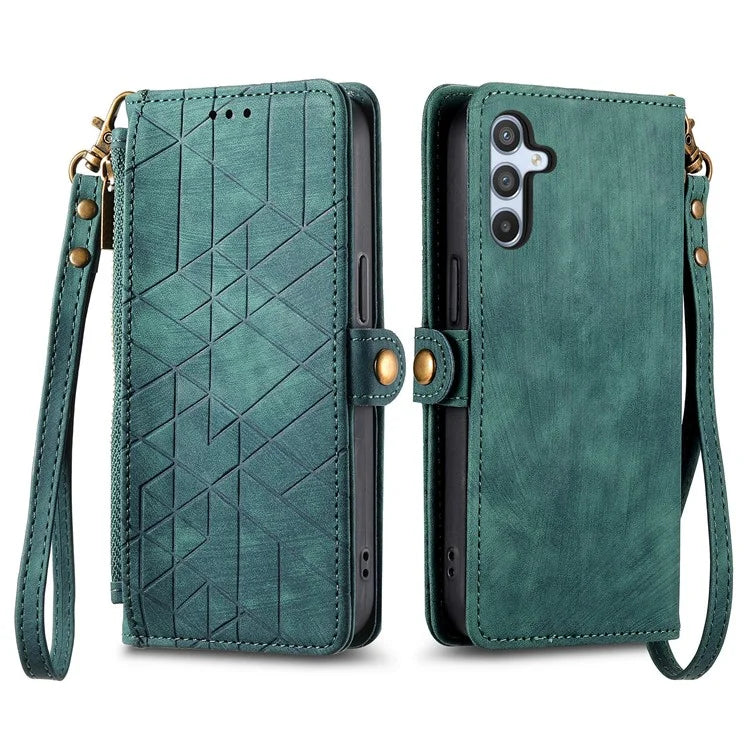 For Samsung Galaxy A14 5G / 4G Case Geometry Leather Zipper Wallet Phone Cover