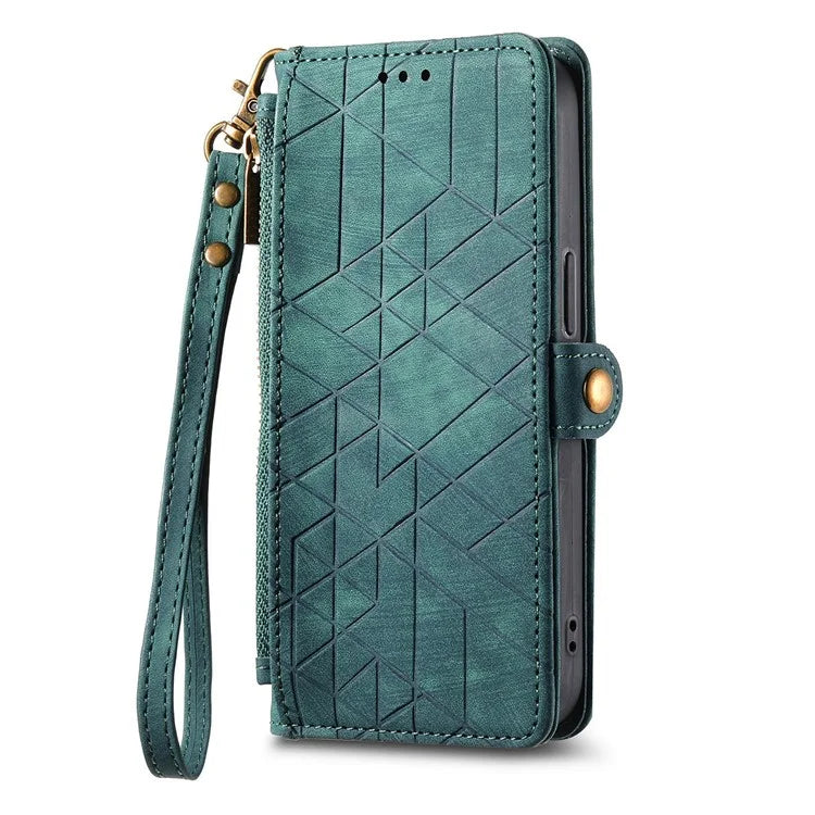 For Samsung Galaxy A14 5G / 4G Case Geometry Leather Zipper Wallet Phone Cover