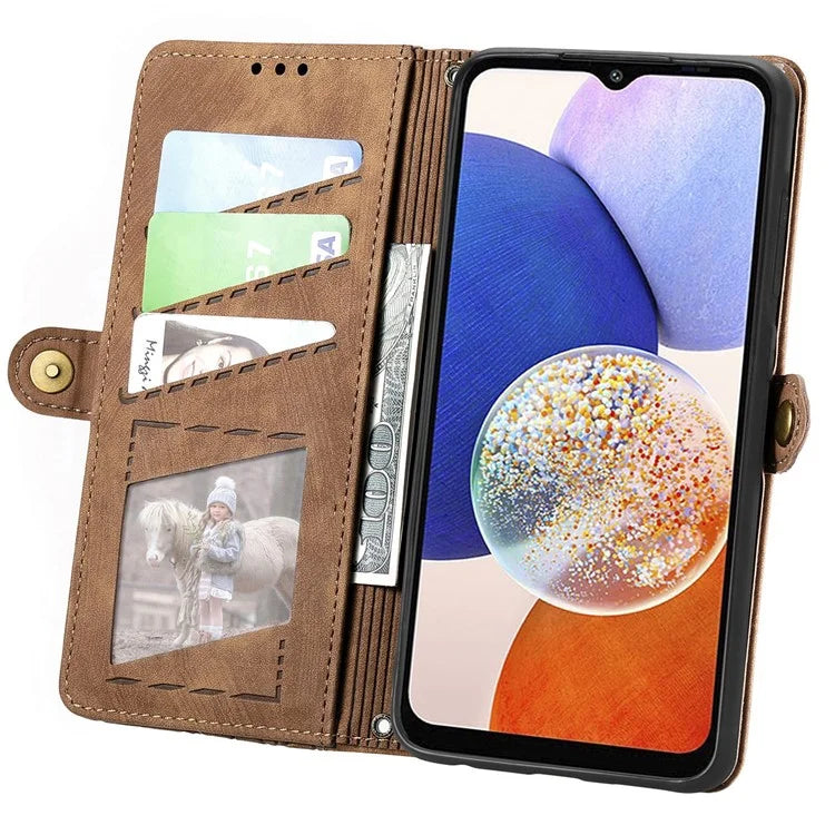 For Samsung Galaxy A14 5G / 4G Case Geometry Leather Zipper Wallet Phone Cover
