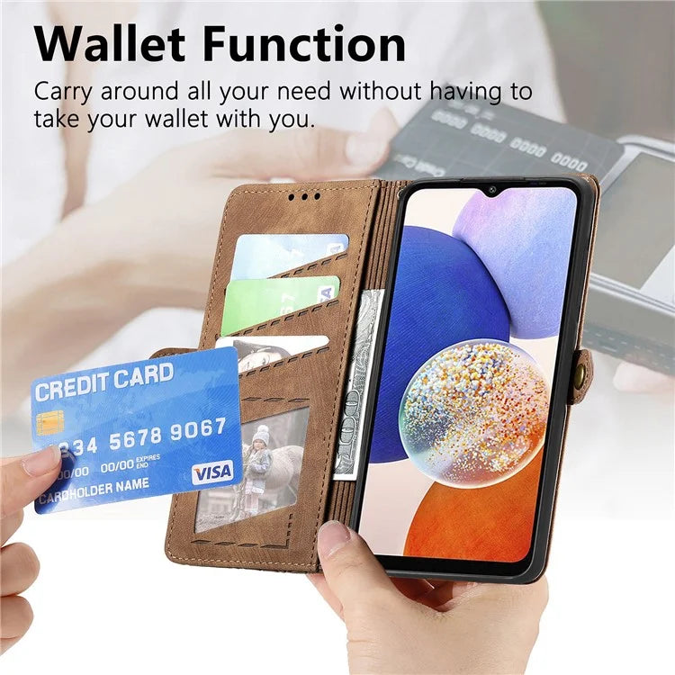 For Samsung Galaxy A14 5G / 4G Case Geometry Leather Zipper Wallet Phone Cover