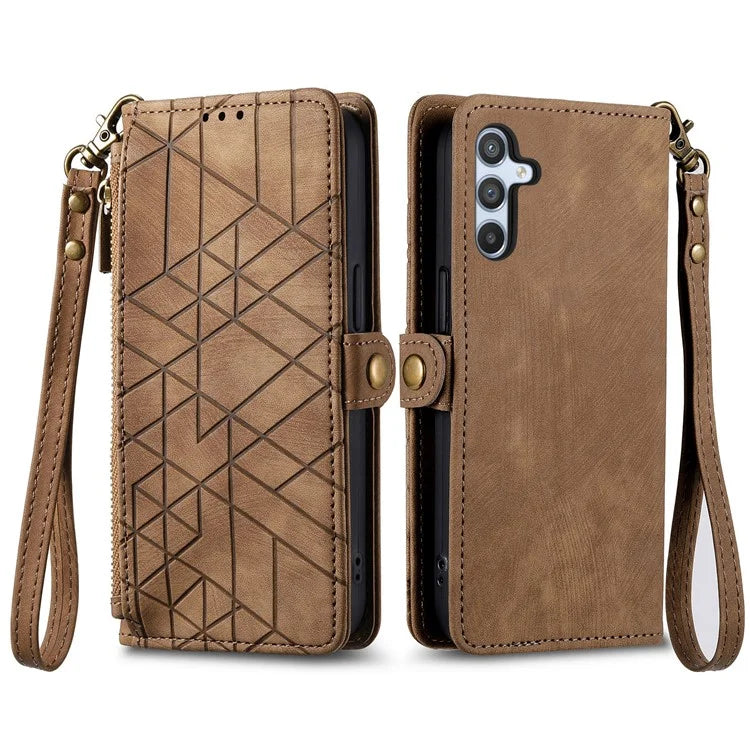 For Samsung Galaxy A14 5G / 4G Case Geometry Leather Zipper Wallet Phone Cover