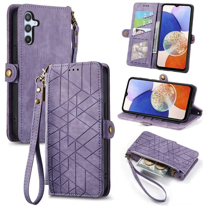 For Samsung Galaxy A14 5G / 4G Case Geometry Leather Zipper Wallet Phone Cover