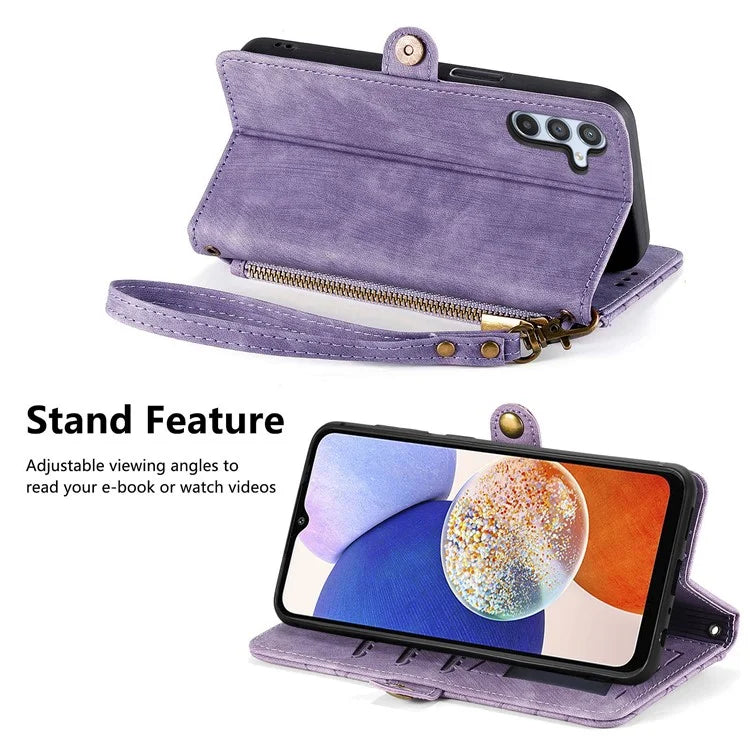 For Samsung Galaxy A14 5G / 4G Case Geometry Leather Zipper Wallet Phone Cover