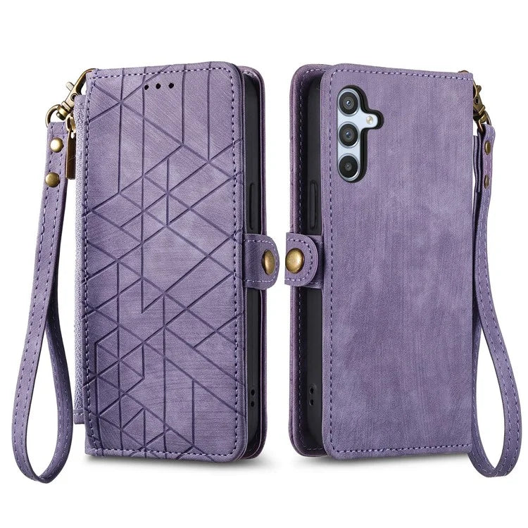 For Samsung Galaxy A14 5G / 4G Case Geometry Leather Zipper Wallet Phone Cover