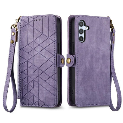 For Samsung Galaxy A14 5G / 4G Case Geometry Leather Zipper Wallet Phone Cover
