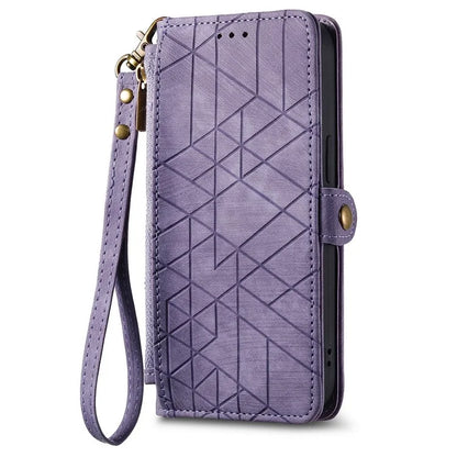 For Samsung Galaxy A14 5G / 4G Case Geometry Leather Zipper Wallet Phone Cover