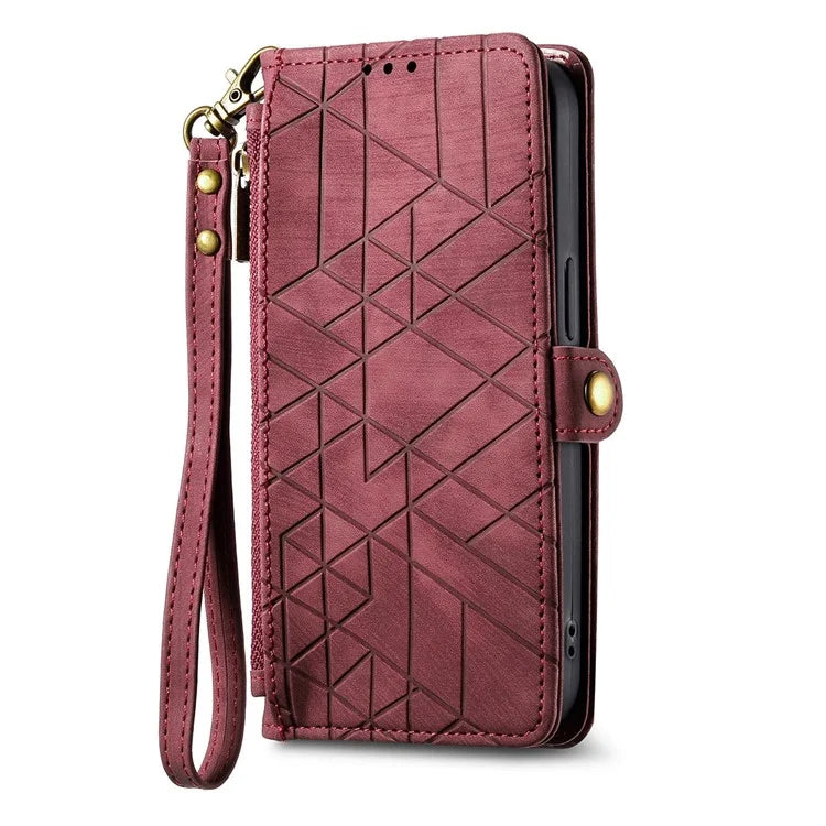 For Samsung Galaxy A14 5G / 4G Case Geometry Leather Zipper Wallet Phone Cover