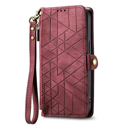 For Samsung Galaxy A14 5G / 4G Case Geometry Leather Zipper Wallet Phone Cover