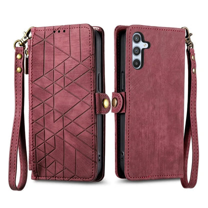 For Samsung Galaxy A14 5G / 4G Case Geometry Leather Zipper Wallet Phone Cover