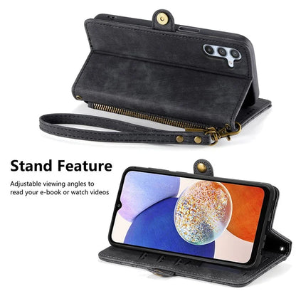 For Samsung Galaxy A14 5G / 4G Case Geometry Leather Zipper Wallet Phone Cover