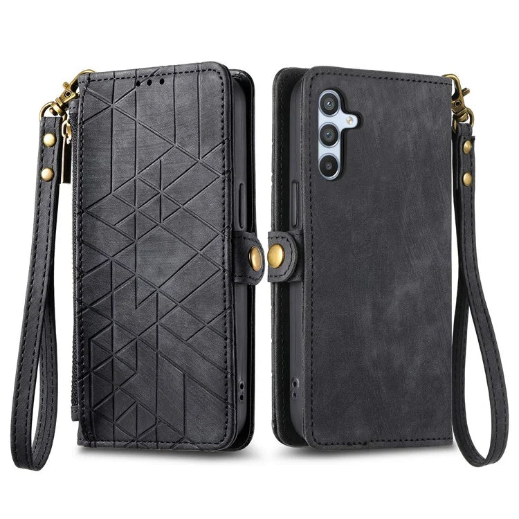 For Samsung Galaxy A14 5G / 4G Case Geometry Leather Zipper Wallet Phone Cover