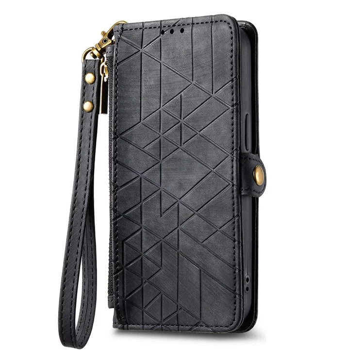 For Samsung Galaxy A14 5G / 4G Case Geometry Leather Zipper Wallet Phone Cover