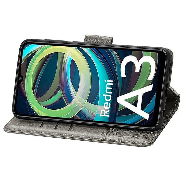 For Xiaomi Redmi A3 / Poco C61 4G Cellphone Stand Case Imprinted Pattern PU Leather Phone Cover
