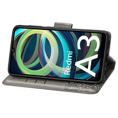 For Xiaomi Redmi A3 / Poco C61 4G Cellphone Stand Case Imprinted Pattern PU Leather Phone Cover