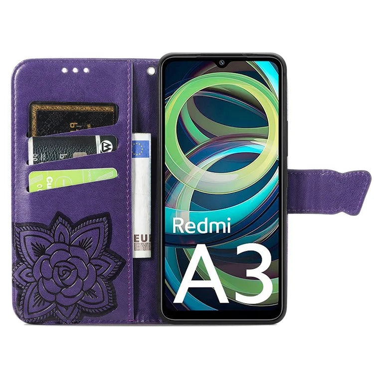 For Xiaomi Redmi A3 / Poco C61 4G Cellphone Stand Case Imprinted Pattern PU Leather Phone Cover